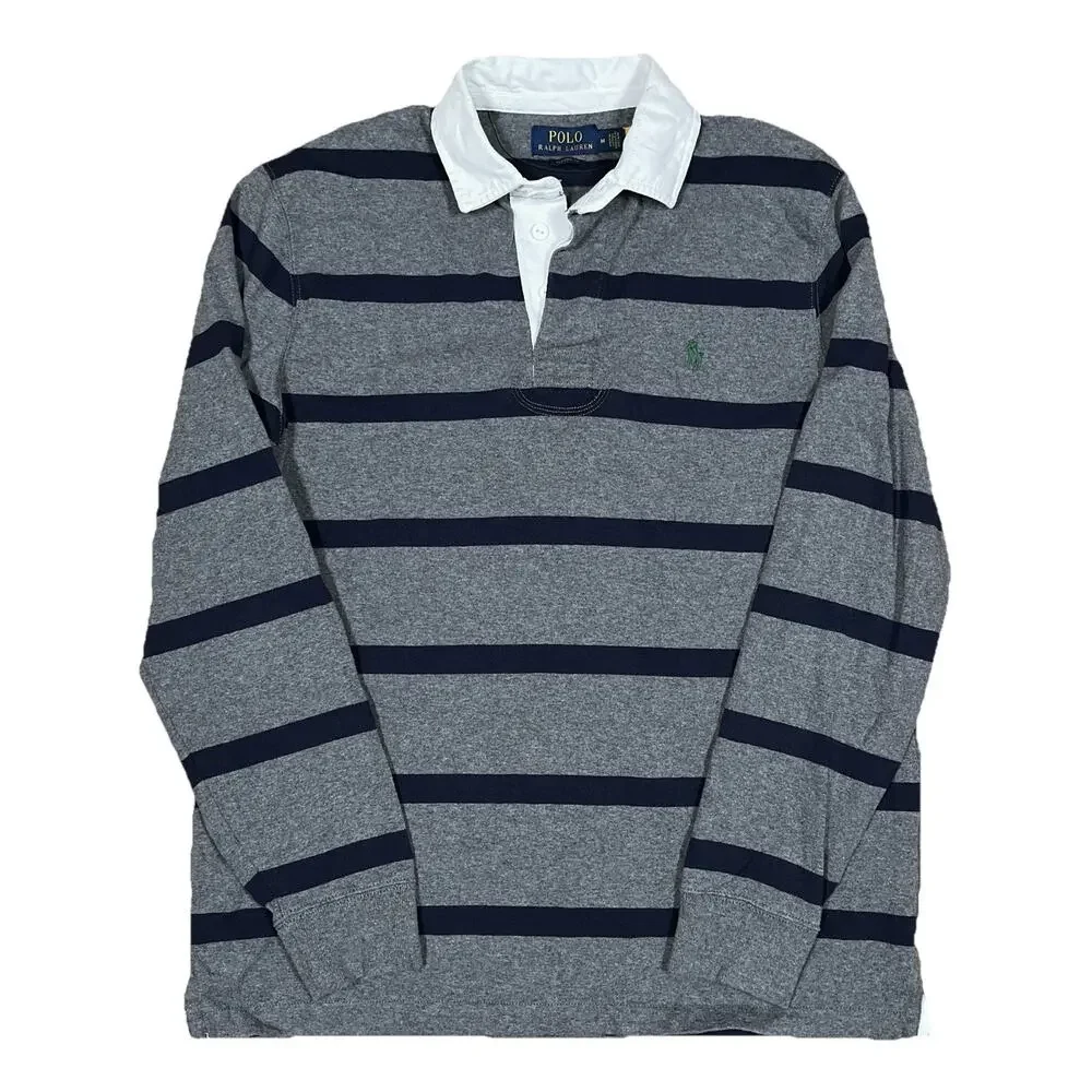 Iconic Rugby Shirt Polo Ralph Lauren Men's Medium Classic Fit Grey Blue Stripes